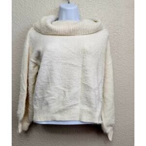 Earth Music & Ecology Cream Fuzzy Cowl Neck Cropped Sweater Large Long Sleeves
